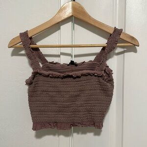 Mauve stretchy crop top with ruffles